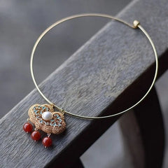 Cloisonne Choker Necklace Hollow Enamel Pendant Chinese Style Hanfu Jewelry 07FC0E-D4 - KOEEK