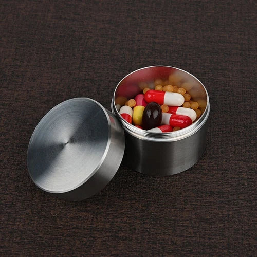 Stainless Steel Portable Pill Case Box Waterproof Round Pill Organizer Container 07FC0E-D4 - KOEEK