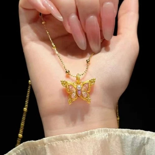 Pink Butterfly Chinese Style Necklace Clavicle Chain Delicate Choker 07FC0E-D4 - KOEEK