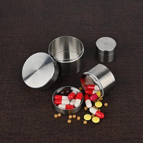 Stainless Steel Portable Pill Case Box Waterproof Round Pill Organizer Container 07FC0E-D4 - KOEEK