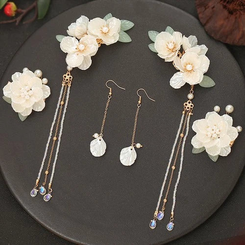 Hanfu Tassel Hair Clip Set Vintage Chinese Updo Side Clip Hair Accessory 07FC0E-D4 - KOEEK