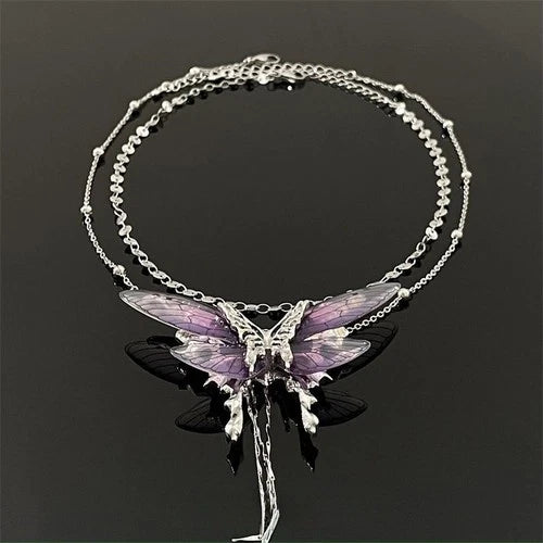 Purple Butterfly Bead Necklace For Women Clavicle Chain Jewelry 07FC0E-D4 - KOEEK
