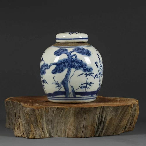 4.1 "Chinese Antique Blue and White Porcelain Hand-painted Pine and Bamboo Jar" 07FC0E-D4 - KOEEK