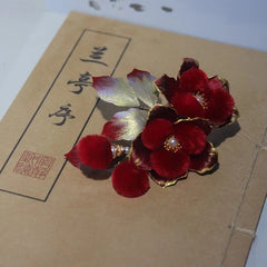 Chinese Style Velvet Flower Hairpin Hanfu Headpiece Red Camellia Hair Clip 07FC0E-D4 - KOEEK