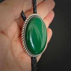 Natural Green Jade Mens Bolo Tie Cowboy Vintage Alloy PU Leather Rope Wedding 07FC0E-D4 - KOEEK