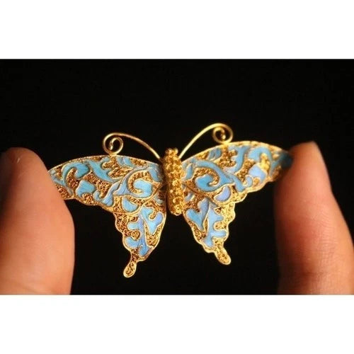 Cloisonne Butterfly Brooch Filigree Inlay Faux Kingfisher Pin Jewelry for Women 07FC0E-D4 - KOEEK
