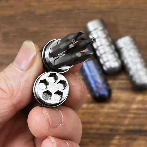 Titanium Pocket Mini Waterproof Holder with Bits Portable Outdoor EDC Tools Gift 07FC0E-D4 - KOEEK