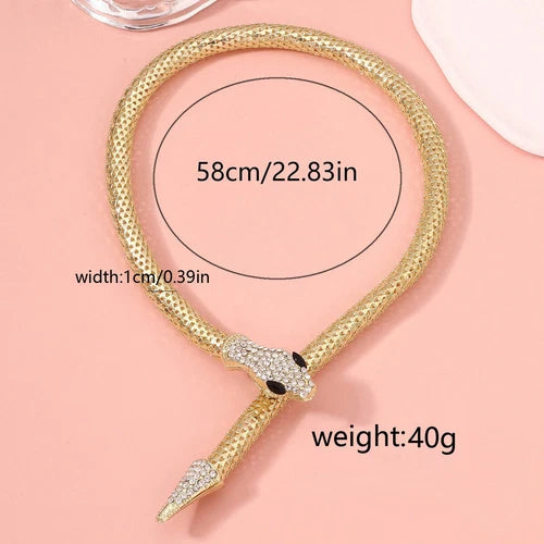 Punk Snake Choker Necklace Gold Tone Full Rhinestone Magnetic Jewelry for Women 07FC0E-D4 - KOEEK