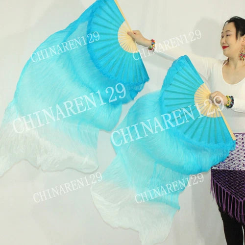 Bag Handmade Pair 1.5M Belly Dance  Silk Bamboo Fan Veil Multicolor 07FC0E-D4 - KOEEK