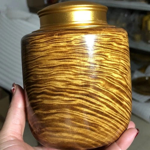 Golden Nanmu Tea Caddy Aluminum Double Lid Sealed Storage Jar Handmade Gift 07FC0E-D4 - KOEEK