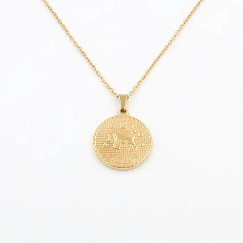 Gold Plated Stainless Steel Constellation Horoscope Zodiac Sign Pendant Necklace 07FC0E-D4 - KOEEK