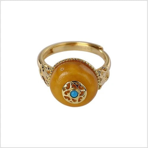Yellow Glass Pi Xiu Ring Vintage Adjustable Wealth Ring for Women 07FC0E-D4 - KOEEK