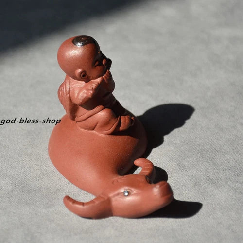 Small Tea Pet Yixing Zisha Purple Clay Tea Play Home Decoration Kid On Buffalo 07FC0E-D4 - KOEEK
