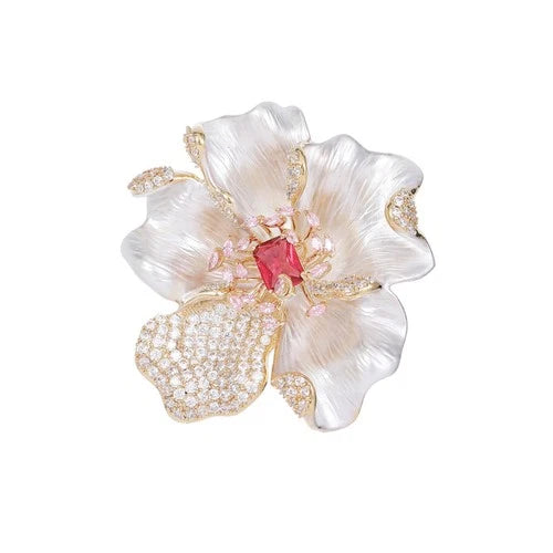 Peony Flower Brooch Elegant Coat Pin Floral Jewelry Auspicious Style Accessory 07FC0E-D4 - KOEEK