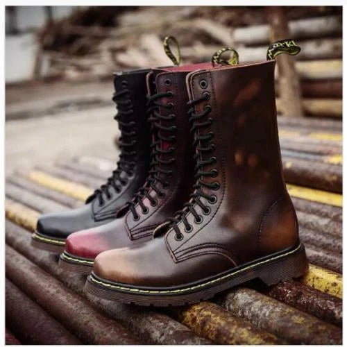Retro Military High Quality Boots Cowhide Leather Boot Round Toe Long Tube Gift 07FC0E-D4 - KOEEK