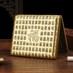 Vintage Metal Gold Good Luck Cigarette Case Double Sided Box Men Tobacco Holder 07FC0E-D4 - KOEEK