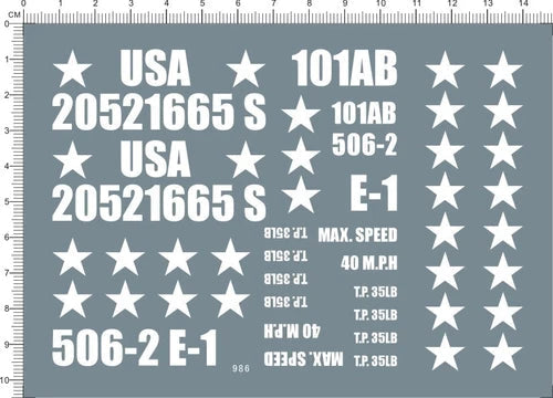 White 1/16 WWII US Army 101 Military Vehicle WILLYS Markings Model Water Decal 07FC0E-D4 - KOEEK