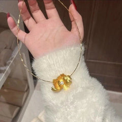 Chinese Style Peony Flower Necklace Brushed Gold Plated Choker Jewelry 07FC0E-D4 - KOEEK