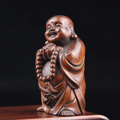 3.14" Antique TALL Carved Boxwood Figurine - Little Monk Boy 07FC0E-D4 - KOEEK