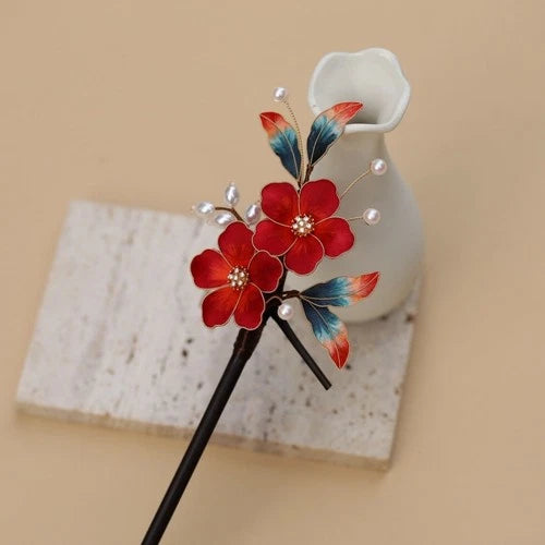 Silk Velvet Flower Hairpin Hanfu Vintage Chinese Style Hair Accessory 1pc 07FC0E-D4 - KOEEK