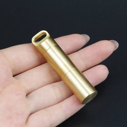 Hot Brass Pill Case Holder EDC Pill Organizer Container 2 Compartment Waterproof 07FC0E-D4 - KOEEK