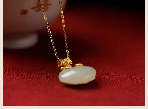 Jade Koi Pendant Necklace Womens Longevity Lock Chinese Style Gift 07FC0E-D4 - KOEEK