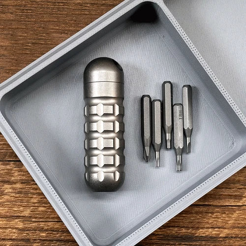 Titanium Pocket Mini Waterproof Holder with Bits Portable Outdoor EDC Tools Gift 07FC0E-D4 - KOEEK
