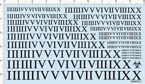 Black Different Scale Military FONTS 7 roman Numbers Markings Water Slide Decal 07FC0E-D4 - KOEEK