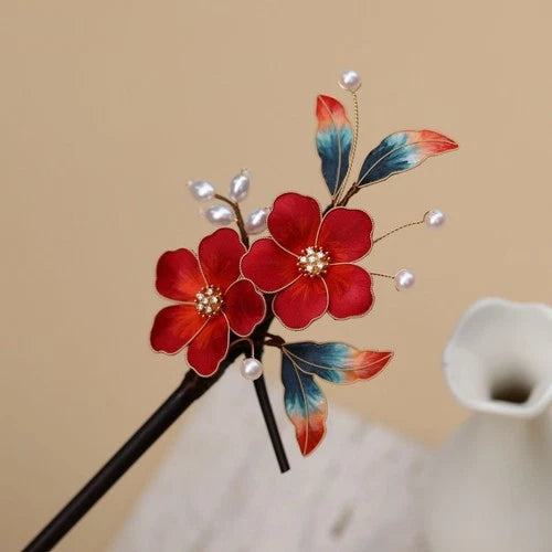 Silk Velvet Flower Hairpin Hanfu Vintage Chinese Style Hair Accessory 1pc 07FC0E-D4 - KOEEK