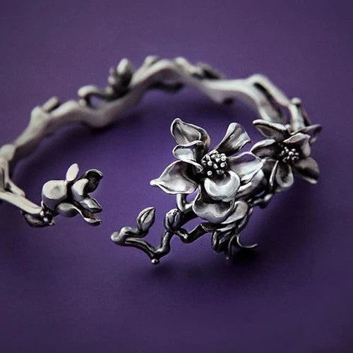 Handmade Magnolia Ladies Bracelet Exquisite Beautiful Fashion Silver Jewelry 07FC0E-D4 - KOEEK