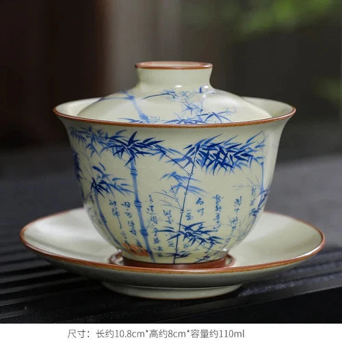 Handmade Gaiwan Chinese Teacup Hand-painted Flowers Sancai Tea Tureen Tea Bowl 07FC0E-D4 - KOEEK