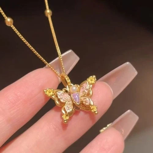 Pink Butterfly Chinese Style Necklace Clavicle Chain Delicate Choker 07FC0E-D4 - KOEEK