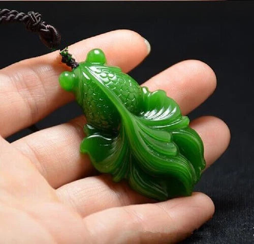 Natural jade Green jade fish jade fish jade pendant 鱼 jade Necklace 07FC0E-D4 - KOEEK