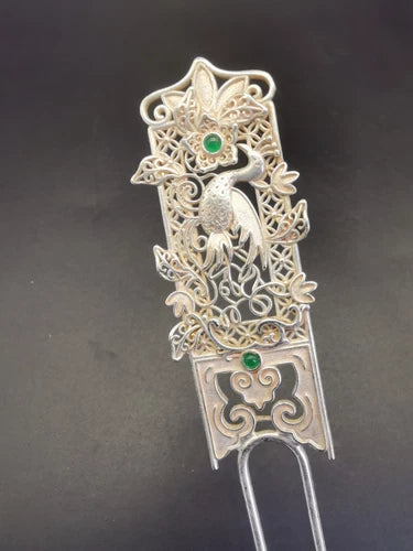 Chinese Craft Made Old Tibetan Silver Inlaid Ice Green Jade Bracelet 07FC0E-D4 - KOEEK
