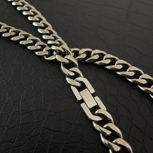 Pure Titanium Necklace 10.5mm Grinding Six Faced Cuban Chain Anti Allergy 23.6" 07FC0E-D4 - KOEEK