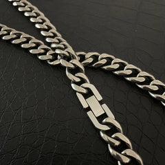 Pure Titanium Necklace 10.5mm Grinding Six Faced Cuban Chain Anti Allergy 23.6" 07FC0E-D4 - KOEEK