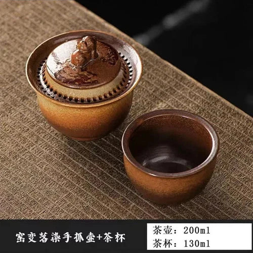 Chinese Vintage Tea Set Travel Ceramic Pottery Tea Cup Tea Ceremony 07FC0E-D4 - KOEEK