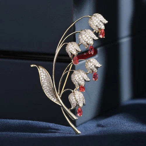 Zircon Inlaid Lily Of The Valley Brooch Women Cardigan Coat Pin Jewelry 07FC0E-D4 - KOEEK