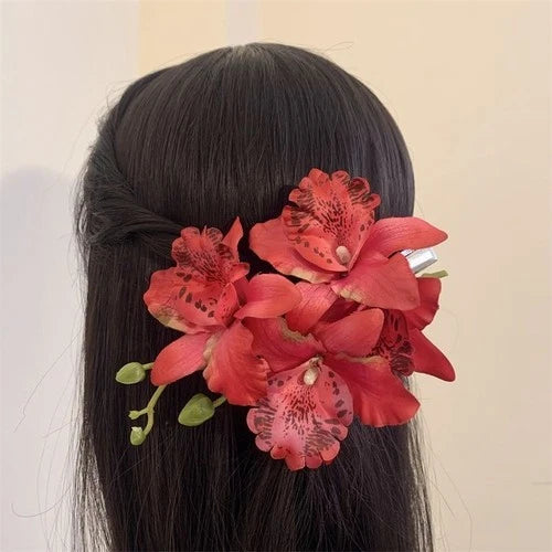 Artificial Lily Orchid Flower Hair Clip Floral Side Barrette For Women 07FC0E-D4 - KOEEK