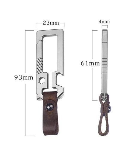 TC4 Titanium Alloy + Leather Multi Tools Keychain Carabiner Car KeyPendantEDC 07FC0E-D4 - KOEEK