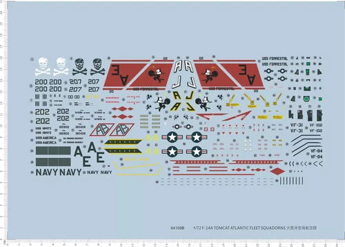 1/72 USS Forrestal F-14A TOMCAT ATLANTIC FLEET SQUADORNS Markings Water Decal 07FC0E-D4 - KOEEK