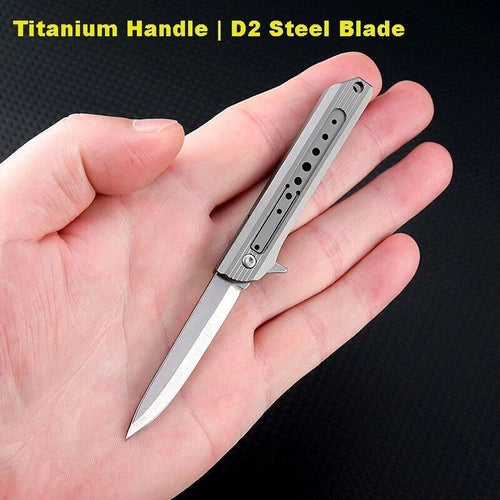 Titanium Alloy Pocket Folding Knife D2 Steel Blade Outdoor EDC Keychain Tool 07FC0E-D4 - KOEEK