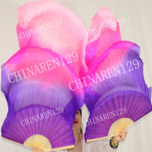 Bag Handmade Pair 1.5M Belly Dance  Silk Bamboo Fan Veil Multicolor 07FC0E-D4 - KOEEK