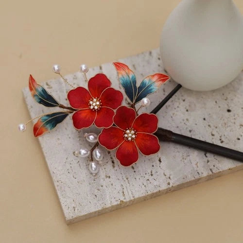 Silk Velvet Flower Hairpin Hanfu Vintage Chinese Style Hair Accessory 1pc 07FC0E-D4 - KOEEK