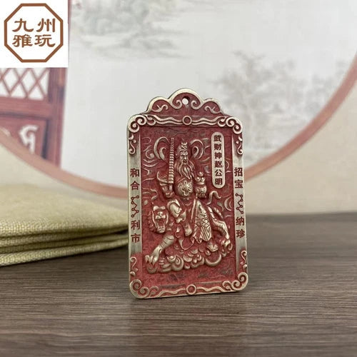 China Brass Dragon Wucai God Zhao Gongming Netsuke Pendant Fengshui 黄铜 武财神赵公明 07FC0E-D4 - KOEEK