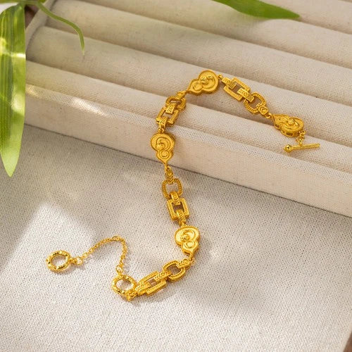 Gold Plated Blessing Linked Bead Bracelet Chinese Style Jewelry For Women 07FC0E-D4 - KOEEK
