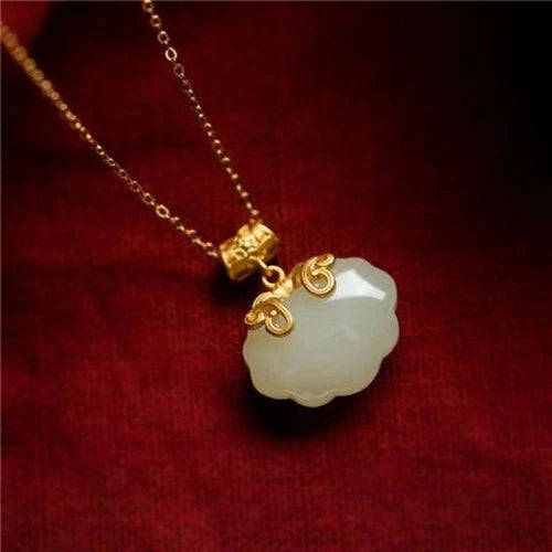 Jade Koi Pendant Necklace Womens Longevity Lock Chinese Style Gift 07FC0E-D4 - KOEEK