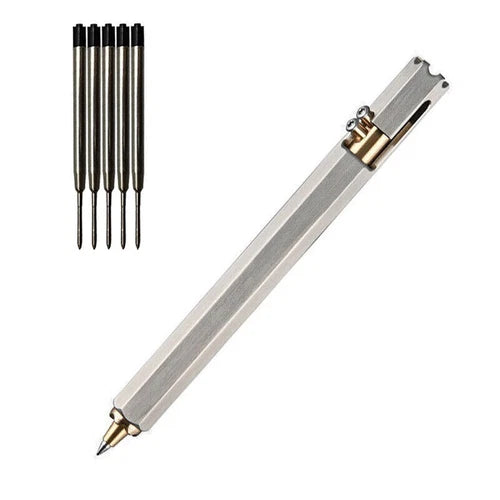 EDC Stainless Steel + Brass Bolt Action  Signature Pocket Ballpoint Pen 07FC0E-D4 - KOEEK
