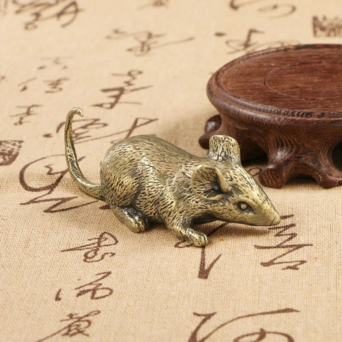 Brass Statue Zodiac Mouse Figurine Copper Ornament Metal Rat Decor Handicraft 07FC0E-D4 - KOEEK