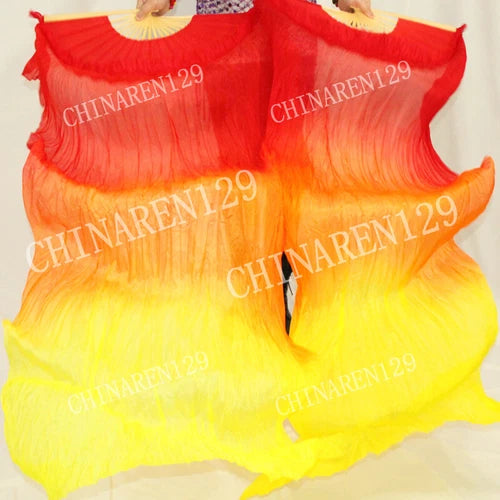 Bag Handmade Pair 1.5M Belly Dance  Silk Bamboo Fan Veil Multicolor 07FC0E-D4 - KOEEK